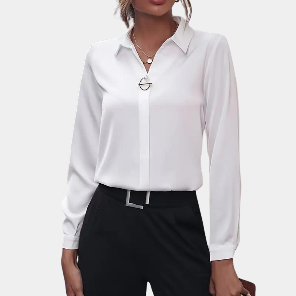 Chemisier Femme Chic en Mousseline Blanche, Manches Longues et Col Classique – Élégant et Polyvalent pour Bureau et Décontracté-4