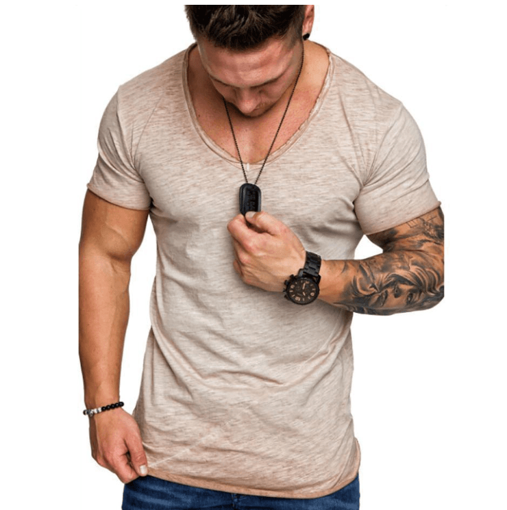 T Shirt Homme Kaki Taille L Coton Manches Courtes Oversize 0