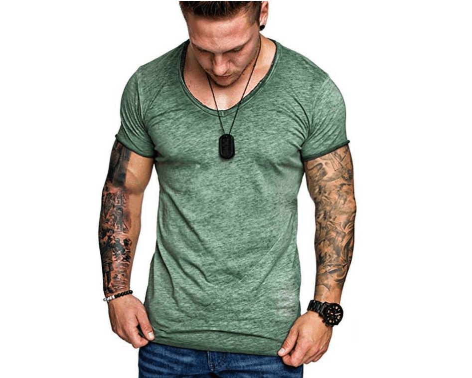 T Shirt Homme Kaki Taille L Coton Manches Courtes Oversize 2