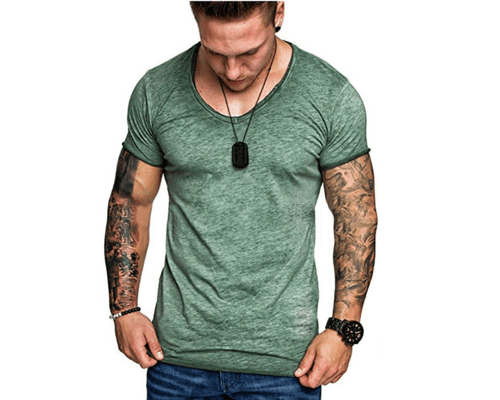 T Shirt Homme Kaki Taille L Coton Manches Courtes Oversize 2