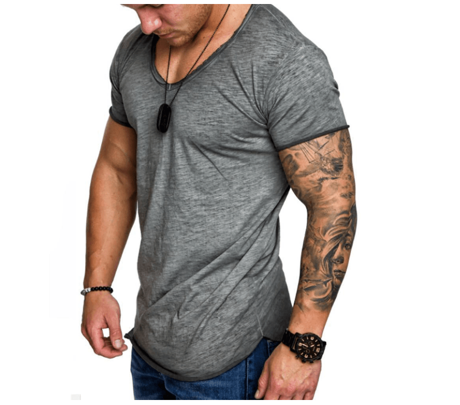 T Shirt Homme Kaki Taille L Coton Manches Courtes Oversize 3