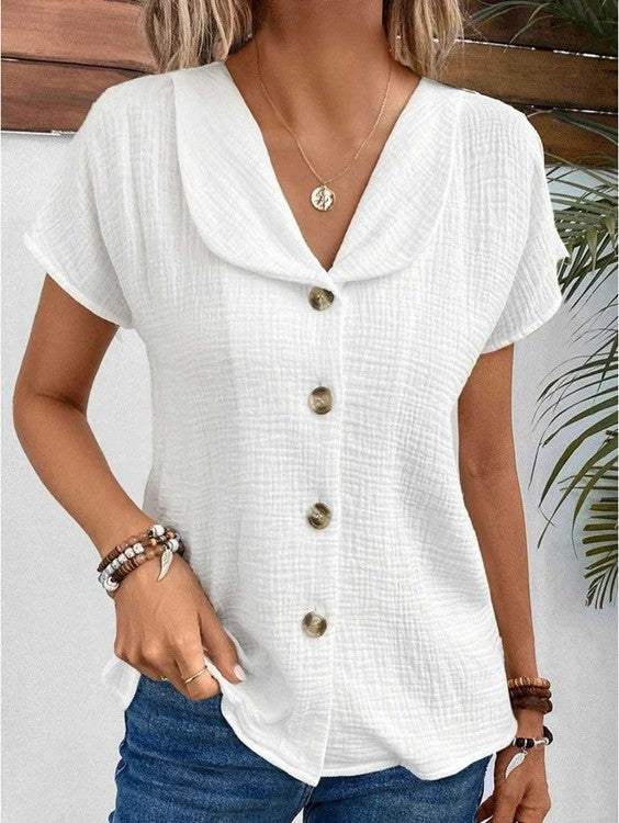Top Boutonné Léa en Coton et Lin avec Col – Élégance et Confort 0