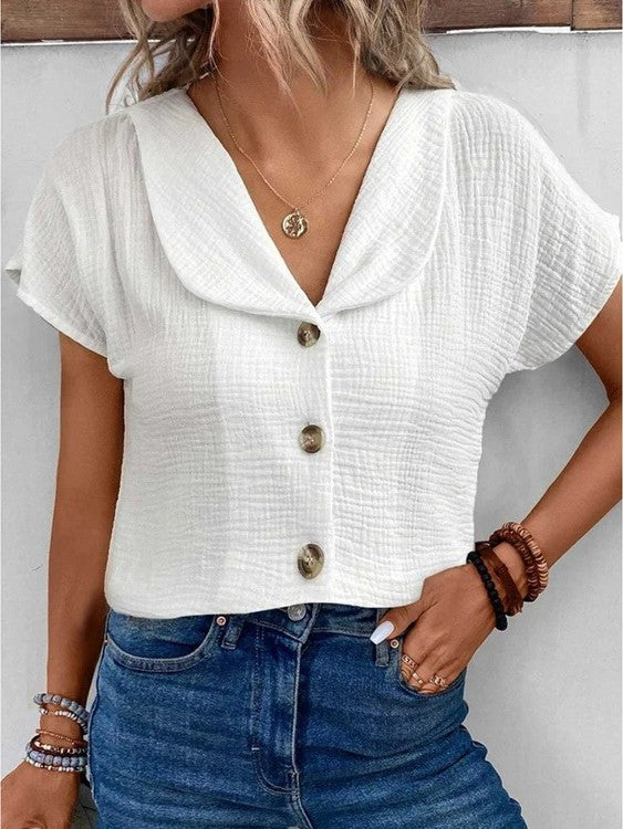 Top Boutonné Léa en Coton et Lin avec Col – Élégance et Confort 1