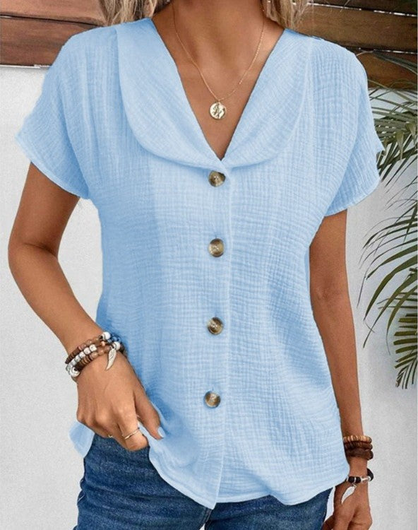 Top Boutonné Léa en Coton et Lin avec Col – Élégance et Confort 3