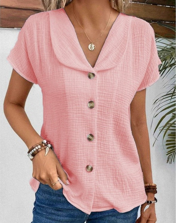 Top Boutonné Léa en Coton et Lin avec Col – Élégance et Confort 4