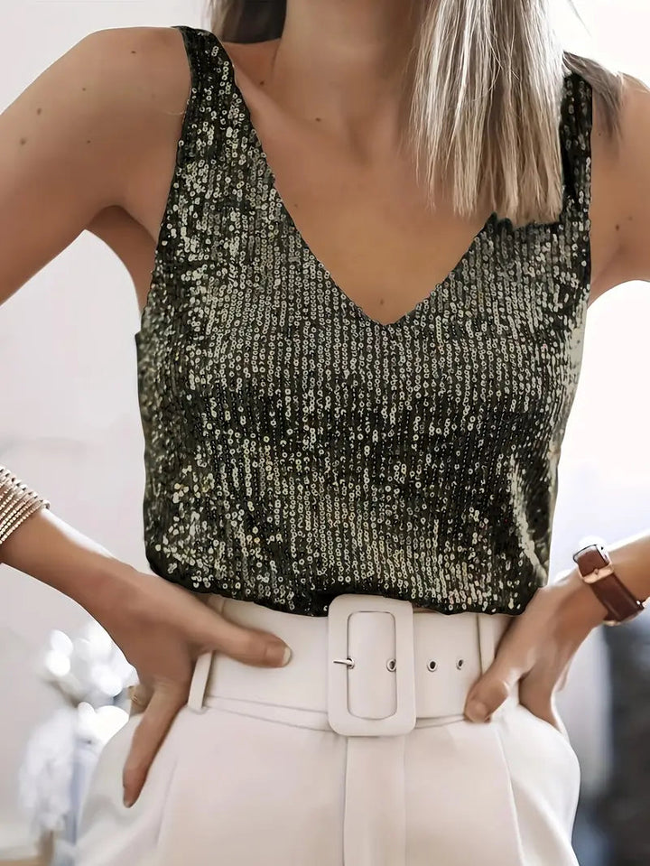 Top Sans Manches Élégant avec Paillettes et Décolleté en V – Tissu Léger, Idéal pour Soirées, Plusieurs Tailles Disponibles 5