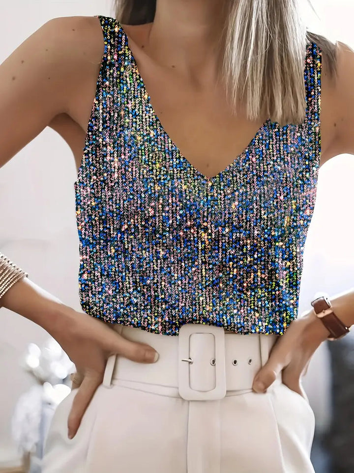 Top Sans Manches Élégant avec Paillettes et Décolleté en V – Tissu Léger, Idéal pour Soirées, Plusieurs Tailles Disponibles 8