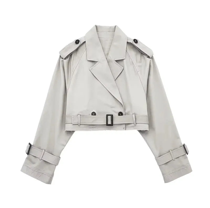 Trench Coat Femme Court en Polyester – Élégant et Confortable pour Printemps et Automne 0