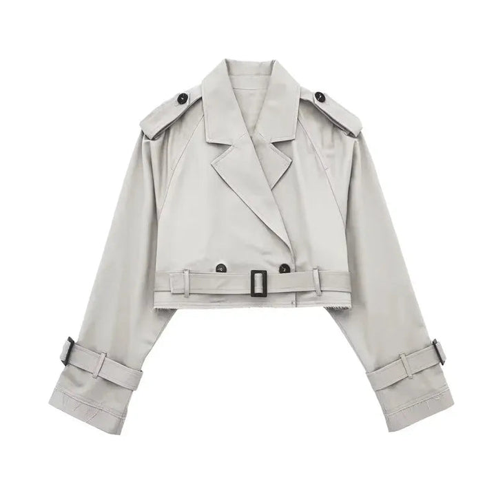 Trench Coat Femme Court en Polyester – Élégant et Confortable pour Printemps et Automne 0