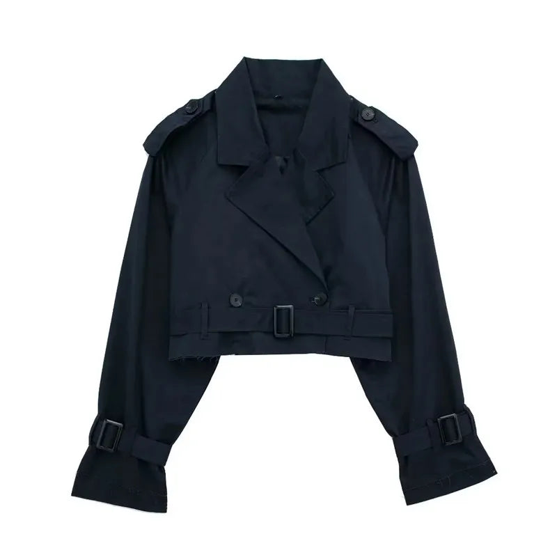 Trench Coat Femme Court en Polyester – Élégant et Confortable pour Printemps et Automne 10