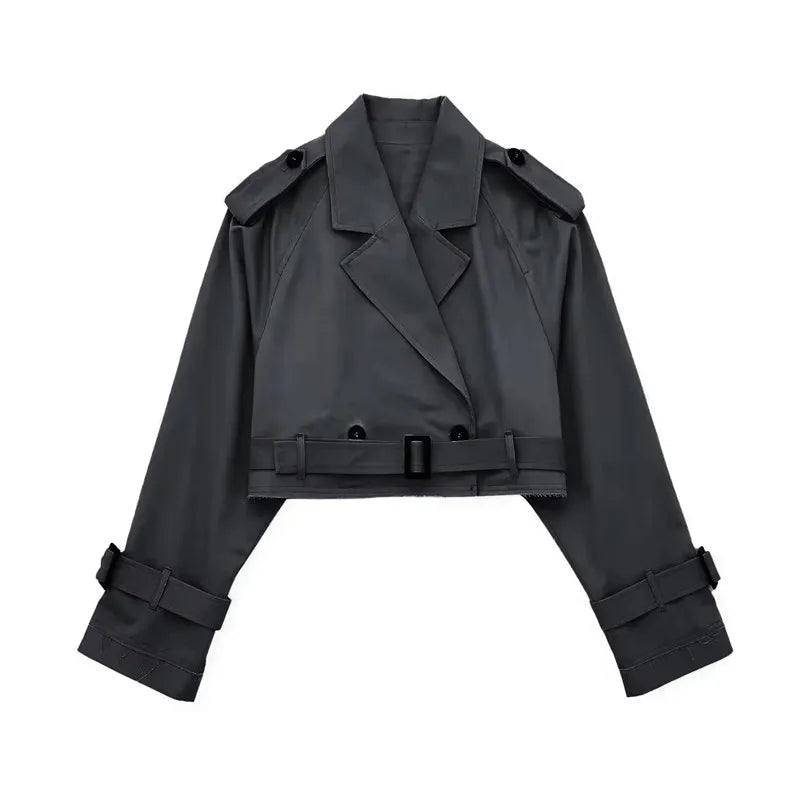 Trench Coat Femme Court en Polyester – Élégant et Confortable pour Printemps et Automne 12