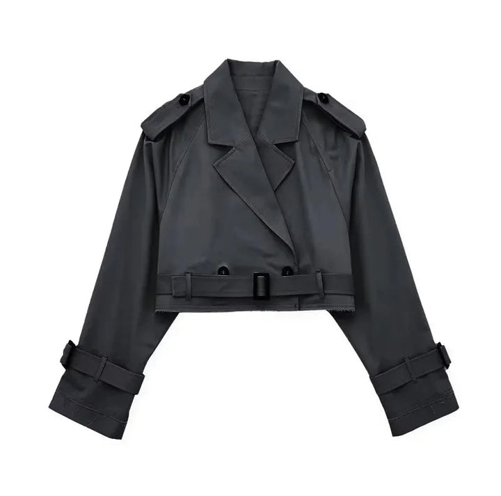 Trench Coat Femme Court en Polyester – Élégant et Confortable pour Printemps et Automne 12