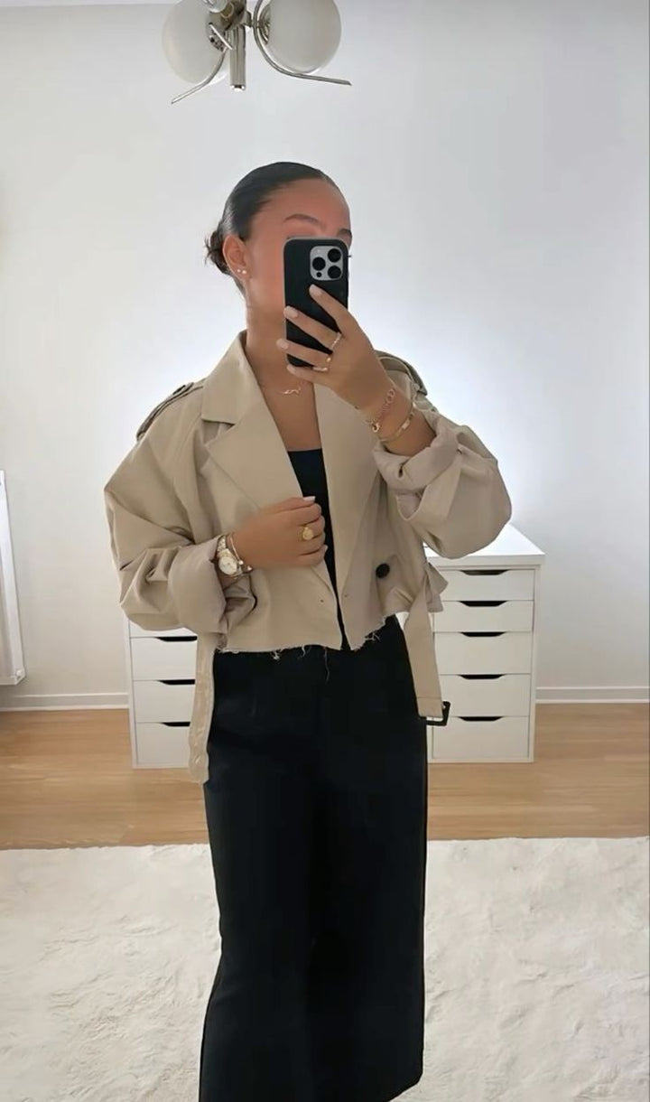 Trench Coat Femme Court en Polyester – Élégant et Confortable pour Printemps et Automne 4