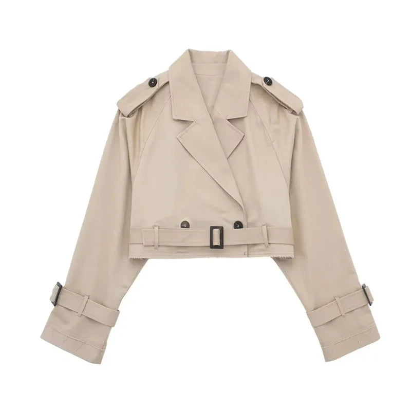 Trench Coat Femme Court en Polyester – Élégant et Confortable pour Printemps et Automne 5
