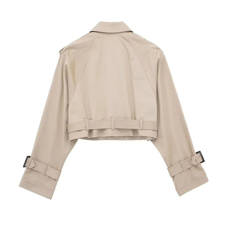 Trench Coat Femme Court en Polyester – Élégant et Confortable pour Printemps et Automne 6