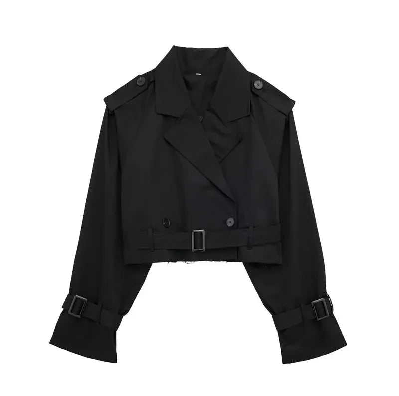 Trench Coat Femme Court en Polyester – Élégant et Confortable pour Printemps et Automne 8
