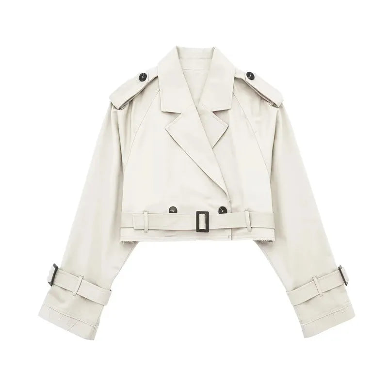 Trench Coat Femme Court en Polyester – Élégant et Confortable pour Printemps et Automne 9