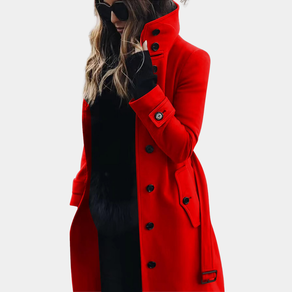 Trenchcoat Femme Élégant Long avec Ceinture Ajustable – Disponible en Noir, Khaki, Gris Foncé et Rouge 0