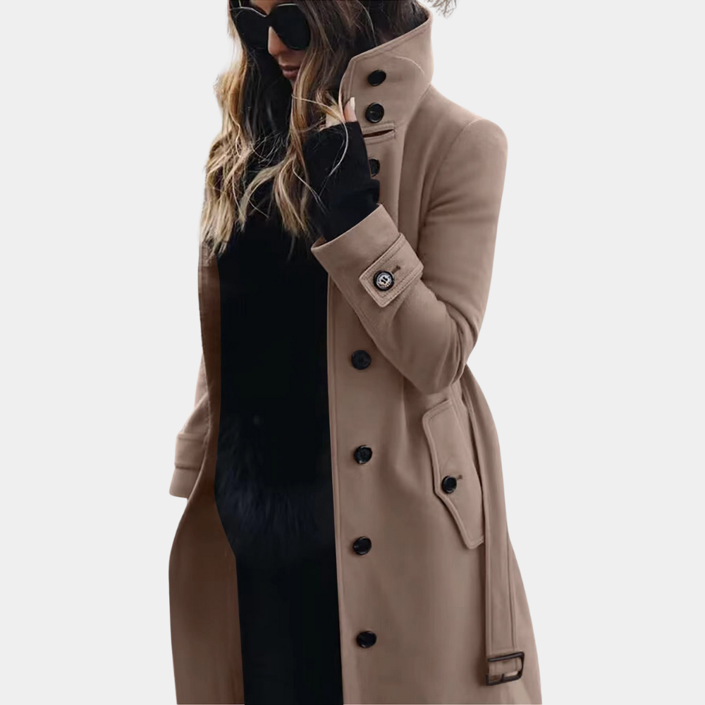 Trenchcoat Femme Élégant Long avec Ceinture Ajustable – Disponible en Noir, Khaki, Gris Foncé et Rouge 1
