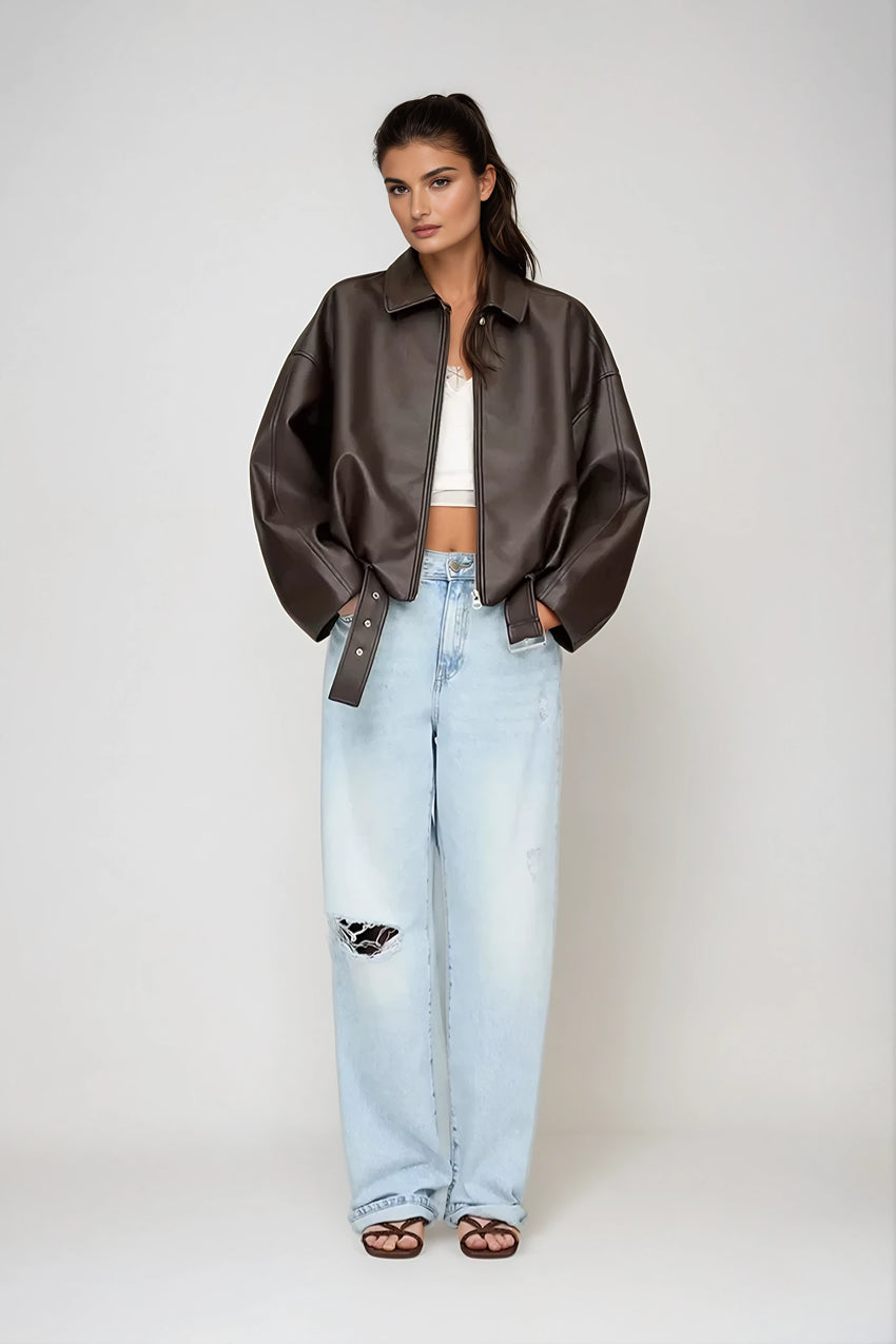 Veste Femme Retro Cuir Synthétique Taille M Noir 1