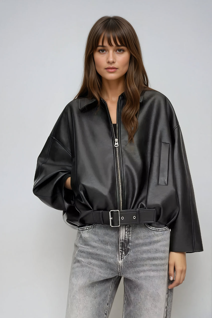 Veste Femme Retro Cuir Synthétique Taille M Noir 6
