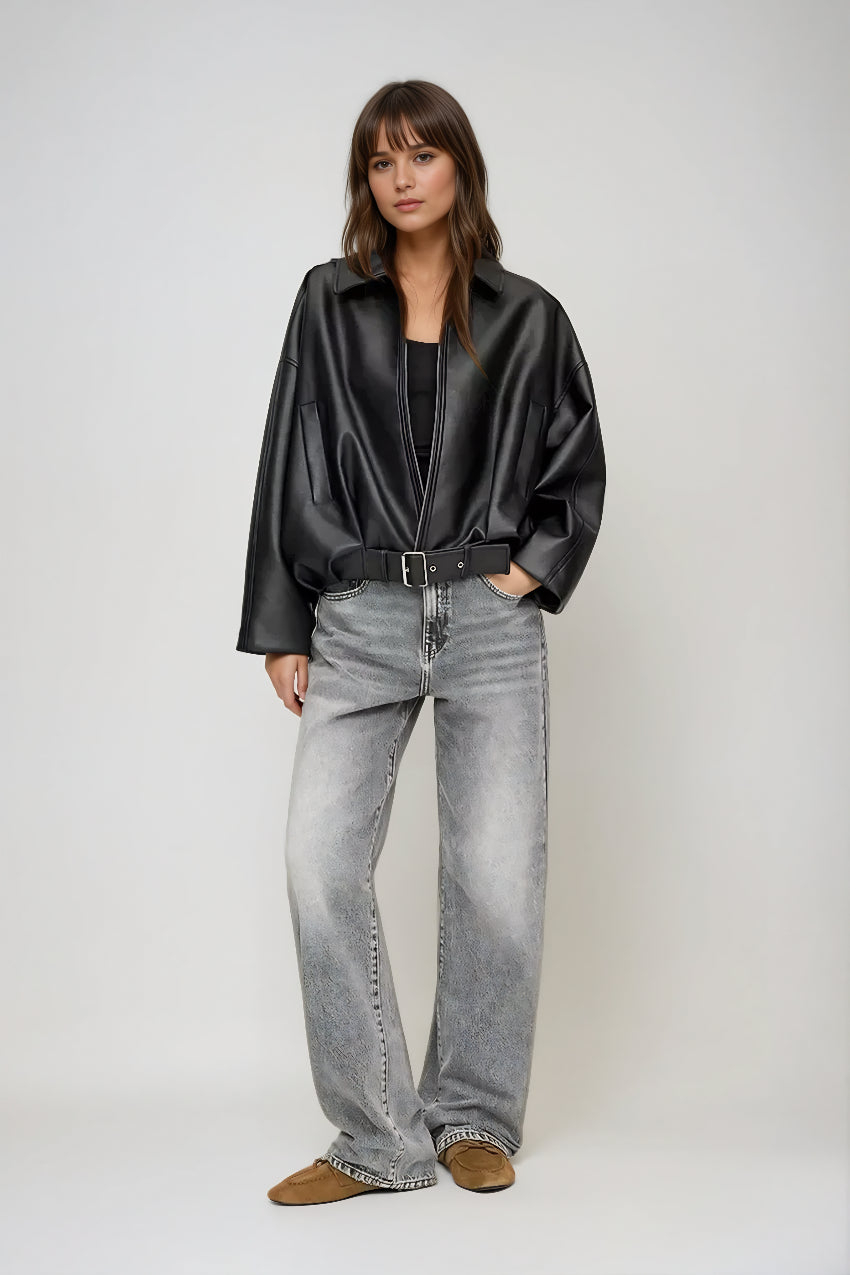 Veste Femme Retro Cuir Synthétique Taille M Noir 7