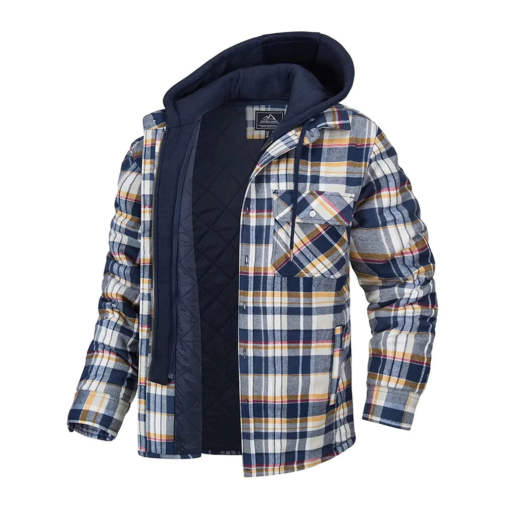 Veste Hiver Homme à Carreaux avec Capuche – Élégante et Confortable pour l'Automne et l'Hiver 1