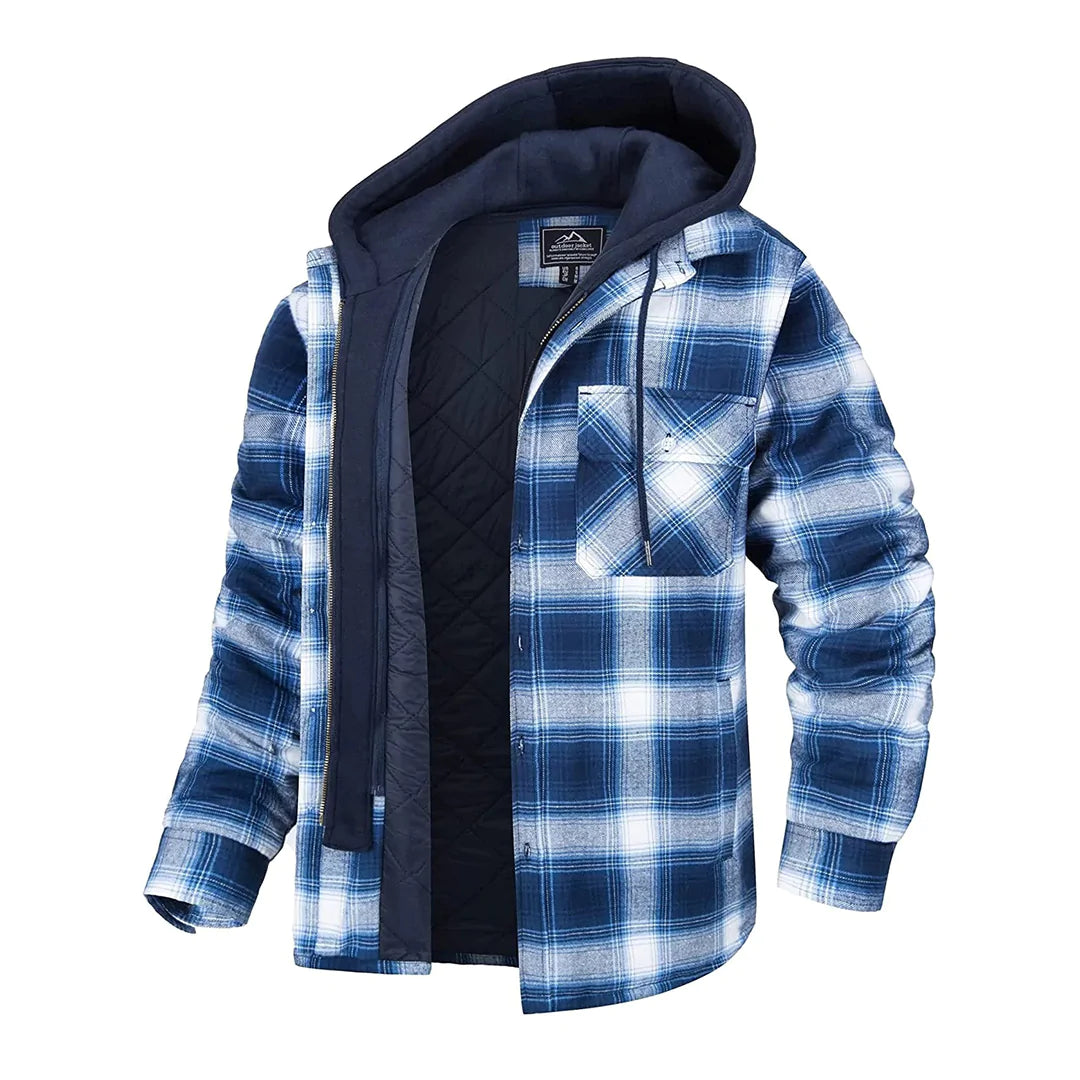 Veste Hiver Homme à Carreaux avec Capuche – Élégante et Confortable pour l'Automne et l'Hiver 3