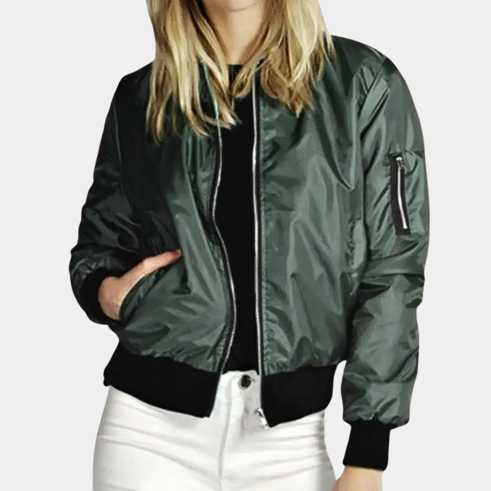 Veste d'été légère pour femmes - Ilaria, bomber mode en vert, noir et rouge 1