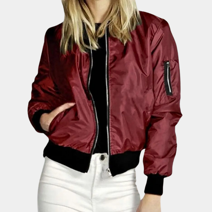Veste d'été légère pour femmes - Ilaria, bomber mode en vert, noir et rouge 2