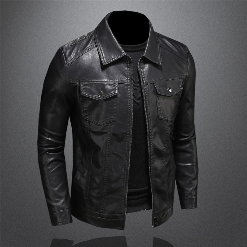 Veste en Cuir Homme Noir avec Poches et Détails en Zip - Élégance et Confort pour Toutes Occasions 2