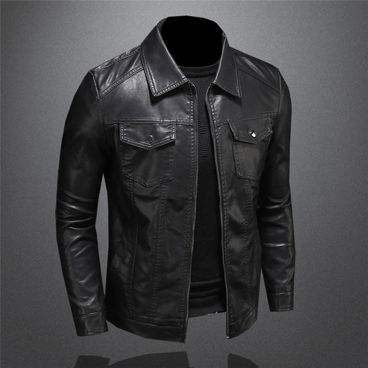 Veste en Cuir Homme Noir avec Poches et Détails en Zip - Élégance et Confort pour Toutes Occasions 2