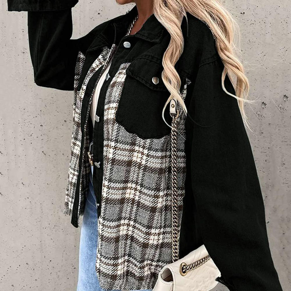 Veste en Jean Femme à Carreaux – Confortable et Élégante, Manches Longues, Polyvalente pour Occasions Décontractées et Formelles 1