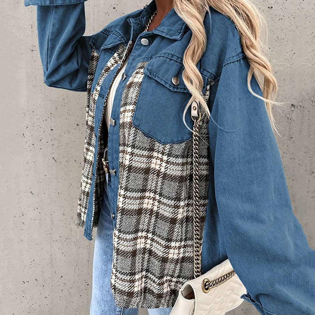 Veste en Jean Femme à Carreaux – Confortable et Élégante, Manches Longues, Polyvalente pour Occasions Décontractées et Formelles 4