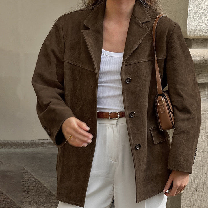 Veste en Suède Femme - Chic et Confortable pour l'Automne, Couleur Brun 0
