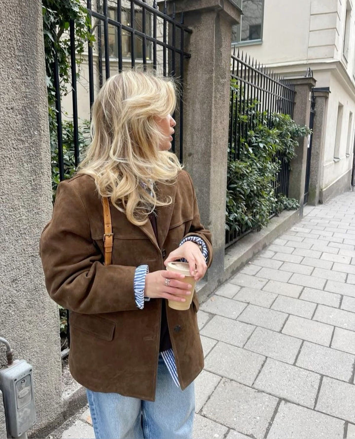Veste en Suède Femme - Chic et Confortable pour l'Automne, Couleur Brun 2