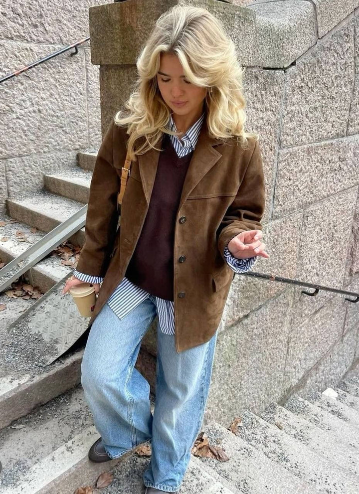 Veste en Suède Femme - Chic et Confortable pour l'Automne, Couleur Brun 7