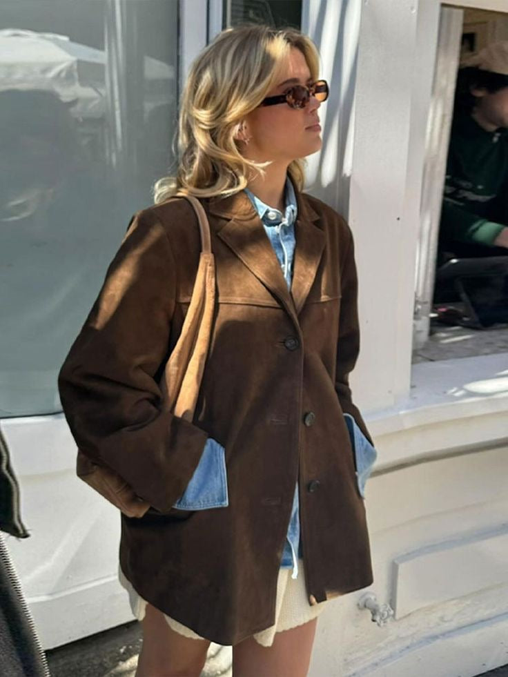Veste en Suède Femme - Chic et Confortable pour l'Automne, Couleur Brun 8