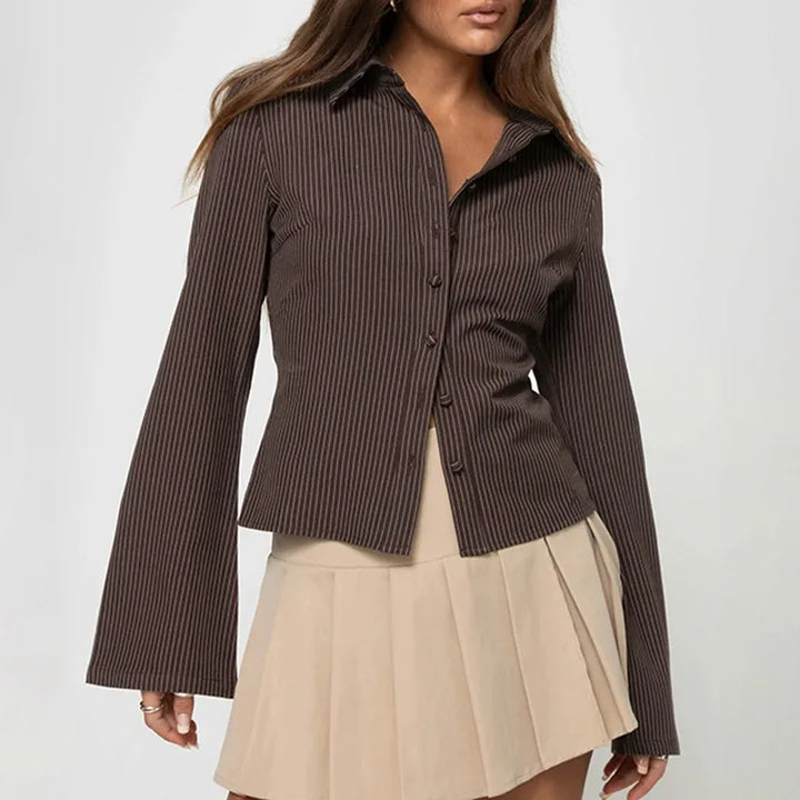Chemisier Femme Chic Rétro à Manches Évasées – Slim-Fit Confortable et Élégant-1