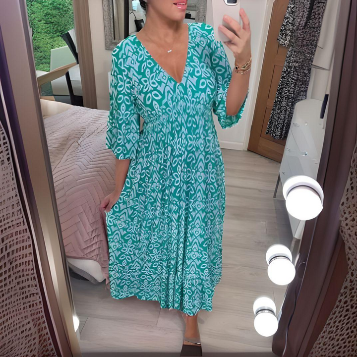 Robe Longue Bohème Imprimée Rouge et Blanc en Polyester – Robe Maxi Décontractée d'Été pour Femme-6