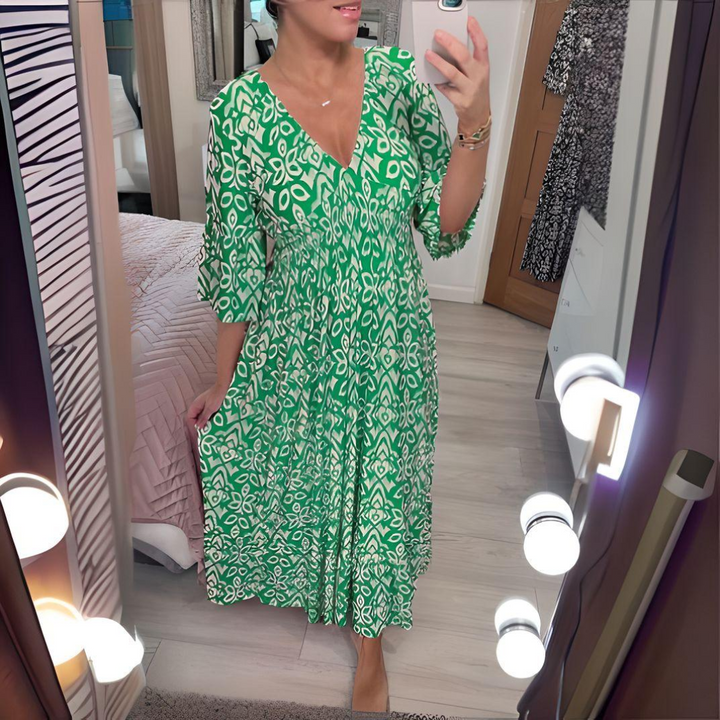 Variant image for Robe Longue Bohème Imprimée Rouge et Blanc en Polyester – Robe Maxi Décontractée d'Été pour Femme-25