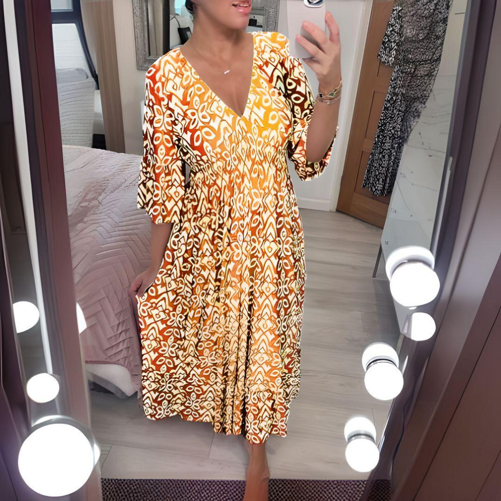 Robe Longue Bohème Imprimée Rouge et Blanc en Polyester – Robe Maxi Décontractée d'Été pour Femme-2