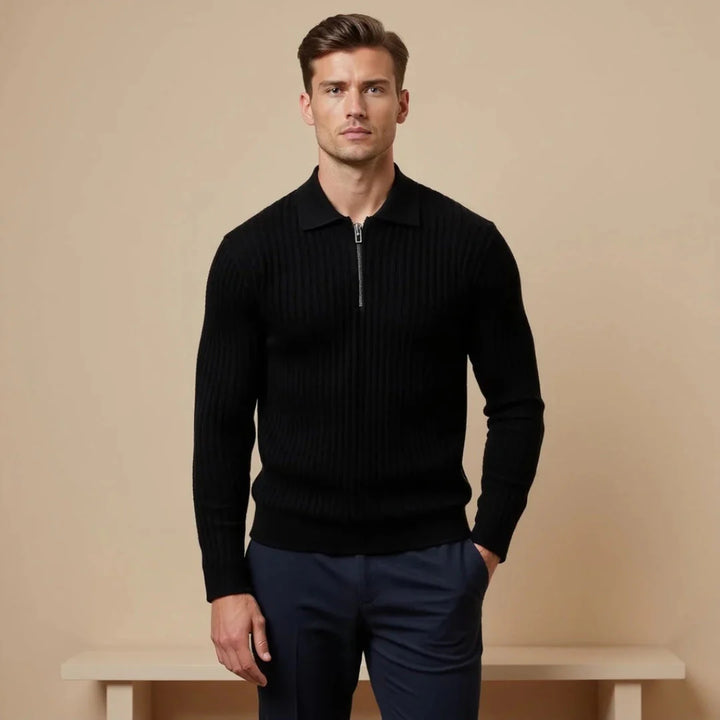 Pull Zippé Homme en Coton et Acrylique, Col Zippé Élégant, Confort Idéal pour Toutes Occasions-3