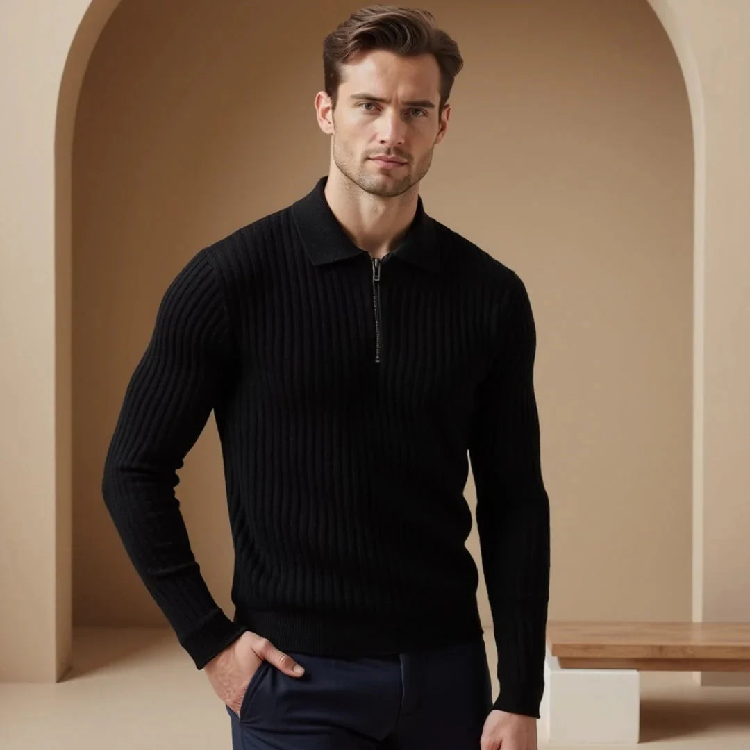 Pull Zippé Homme en Coton et Acrylique, Col Zippé Élégant, Confort Idéal pour Toutes Occasions-4