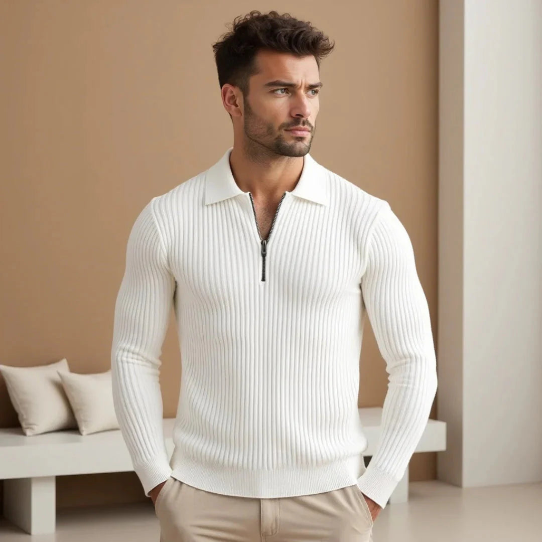 Pull Zippé Homme en Coton et Acrylique, Col Zippé Élégant, Confort Idéal pour Toutes Occasions-1