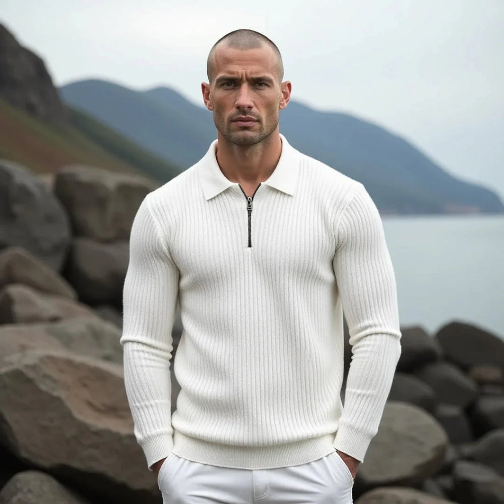 Pull Zippé Homme en Coton et Acrylique, Col Zippé Élégant, Confort Idéal pour Toutes Occasions-2