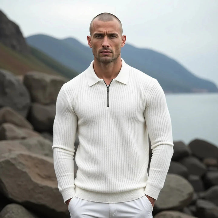 Pull Zippé Homme en Coton et Acrylique, Col Zippé Élégant, Confort Idéal pour Toutes Occasions-2