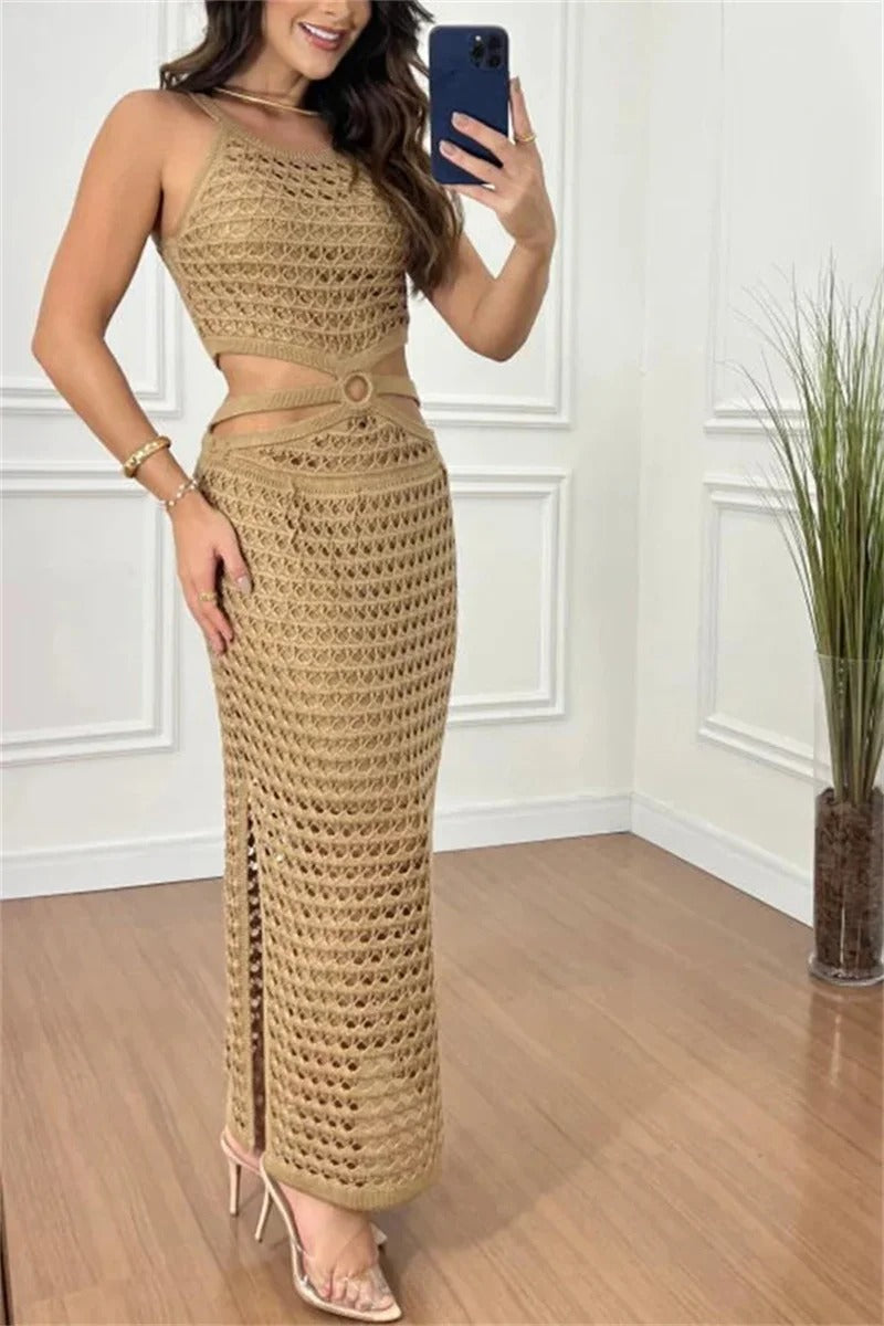 Ensemble de Deux Pièces en Crochet Boho Chic – Tissu Léger et Respirant, Jupe Taille Haute, Disponible en Plusieurs Couleurs-4