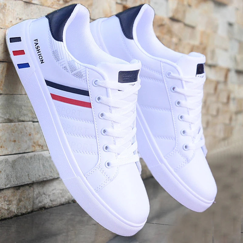 Sneakers Tendance Hommes en Cuir PU Respirant – Confort et Élégance, Couleur Blanche, Ajustement Normal-1
