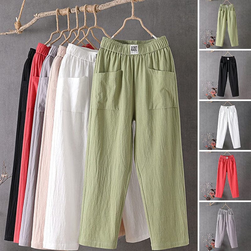 Pantalon Décontracté Homme en Lin et Coton avec Ceinture Élastique et Poches Latérales - Confort et Style Printanier-2